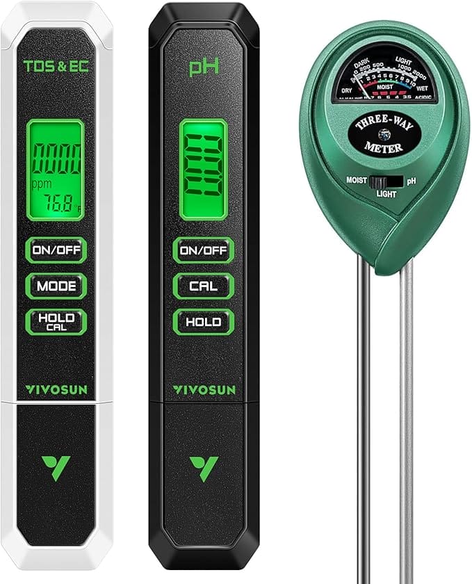 VIVOSUN 3-in-1 pH, TDS/EC & Soil Tester Set