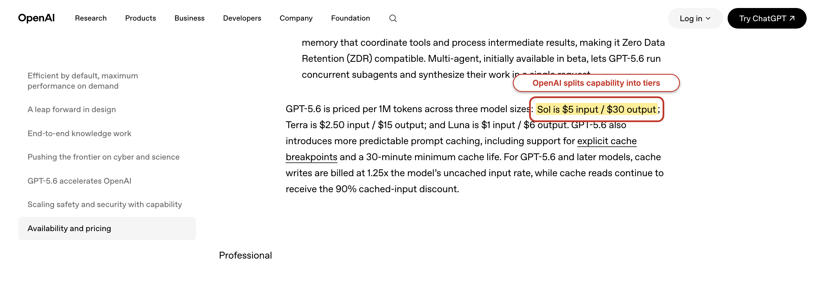 OpenAI GPT-5.6 announcement with Sol token pricing highlighted.