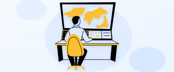 Analyst monitoring AI visibility across markets from a multi-screen dashboard