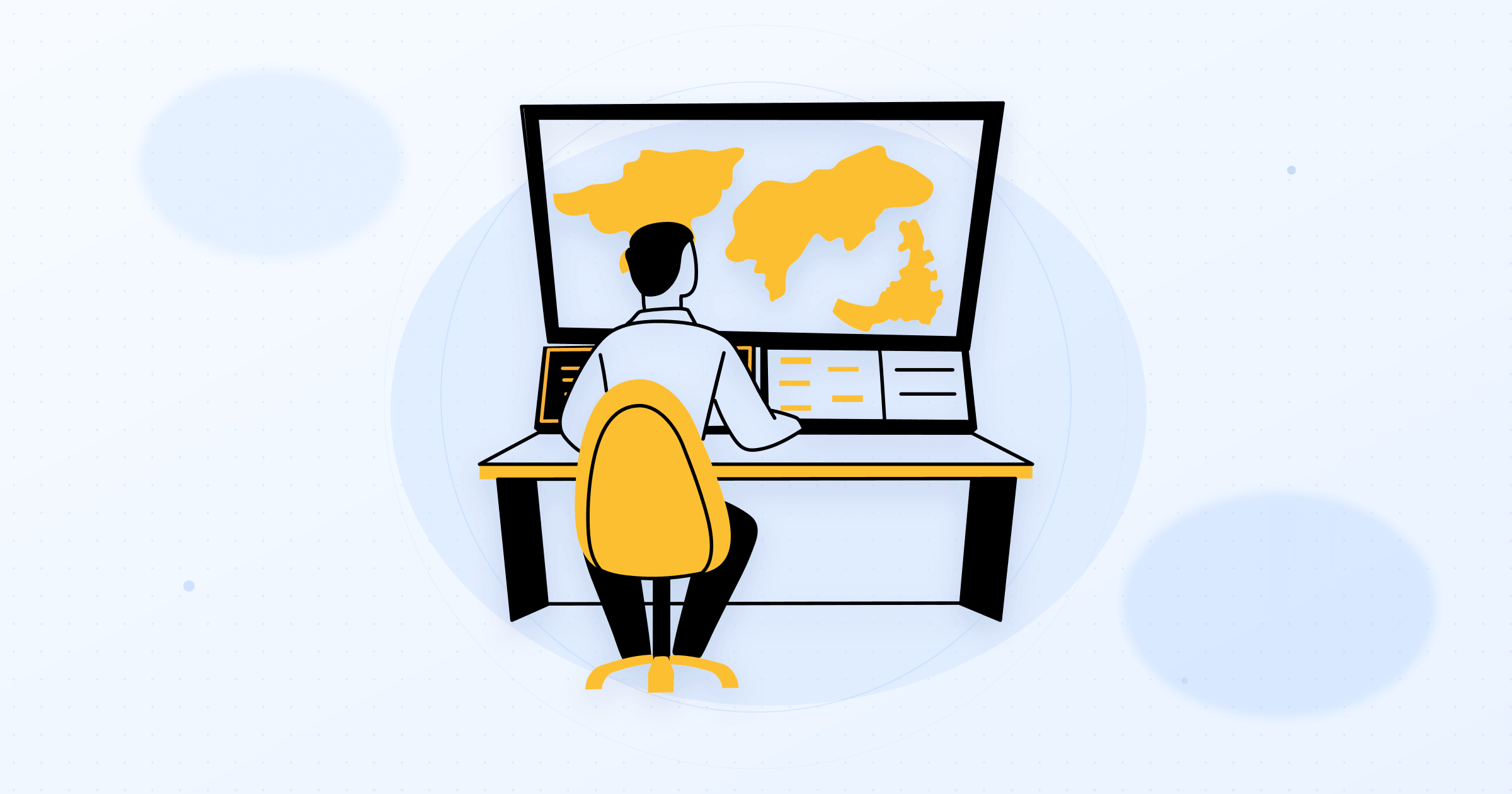 Analyst monitoring AI visibility across markets from a multi-screen dashboard