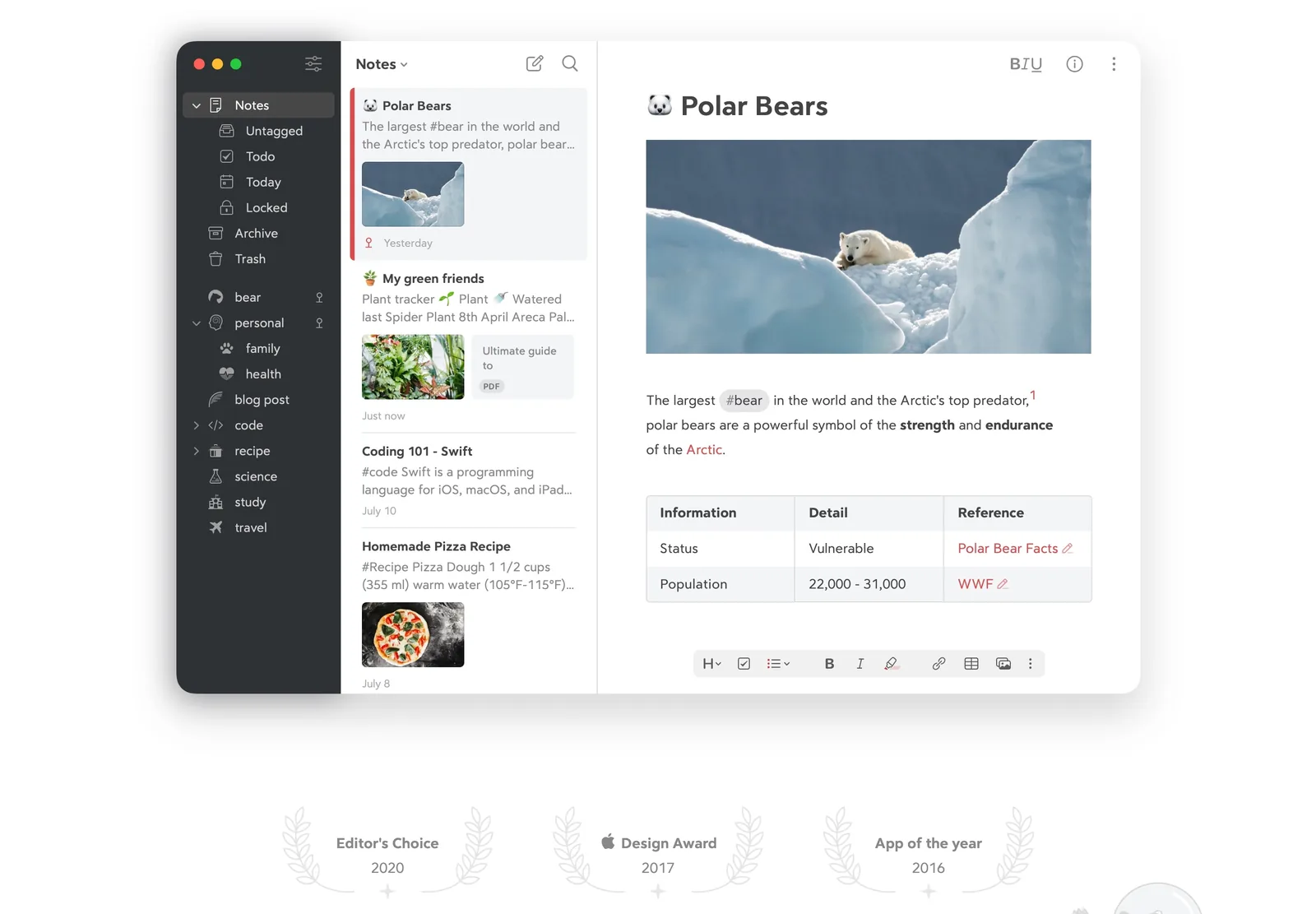 Writing Apps for Mac: Bear notes