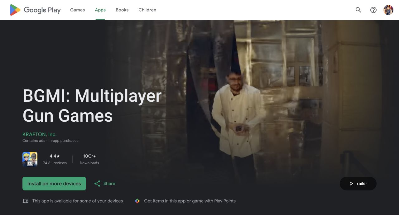 BGMI Google Play listing in India