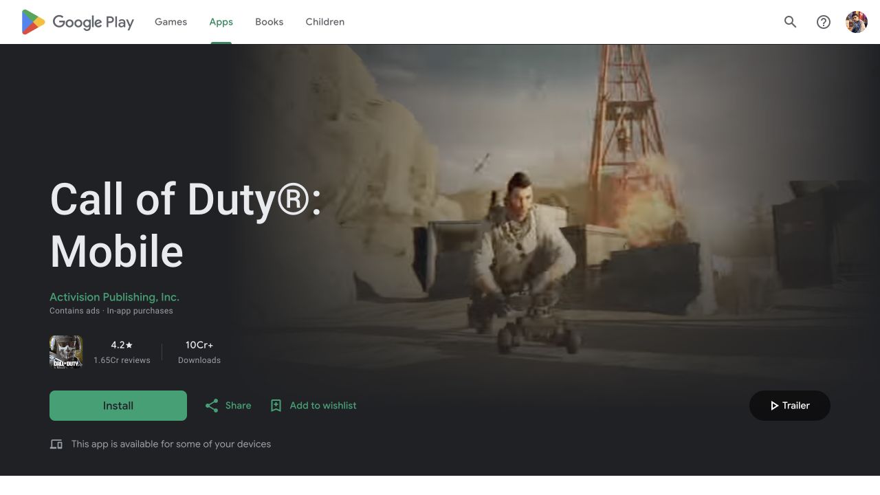 Call of Duty Mobile Google Play listing