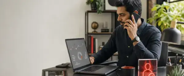 Business owner reviewing call tracking attribution during a customer call