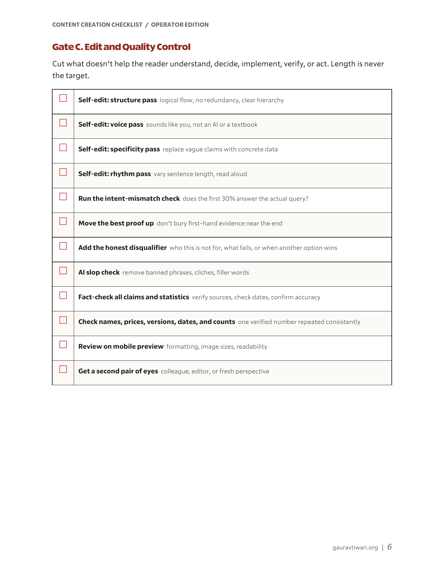 Content Creation Checklist: 65-Page Operator Edition product preview 1