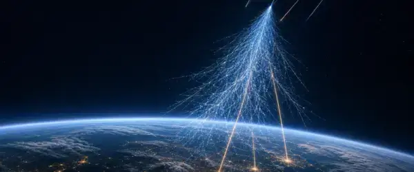 Cosmic radiation entering Earth's atmosphere and forming a particle shower