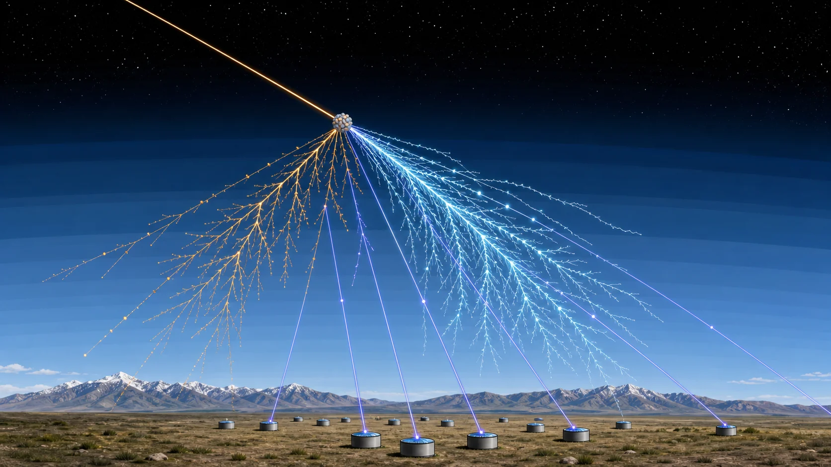 Cosmic ray air shower with hadronic, electromagnetic, and muon components