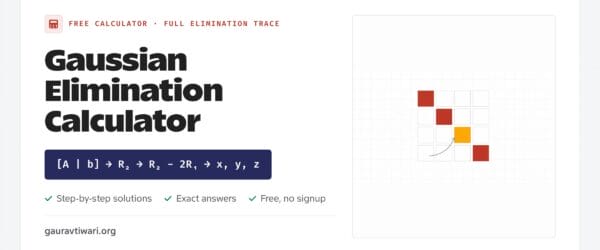 Gaussian elimination calculator showing the full row operation trace and back substitution