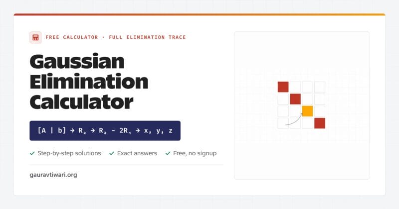 Gaussian elimination calculator showing the full row operation trace and back substitution