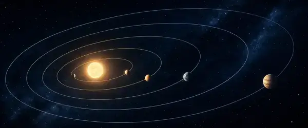 Planets following elliptical orbits around a star for Kepler's third law.