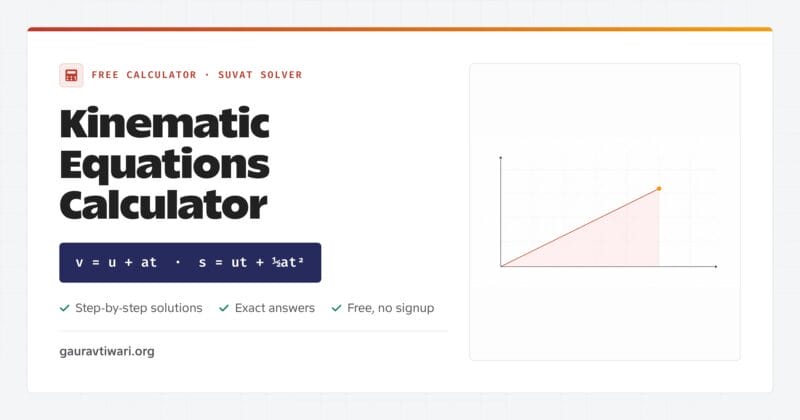 Kinematic equations calculator that solves SUVAT variables with step-by-step solutions