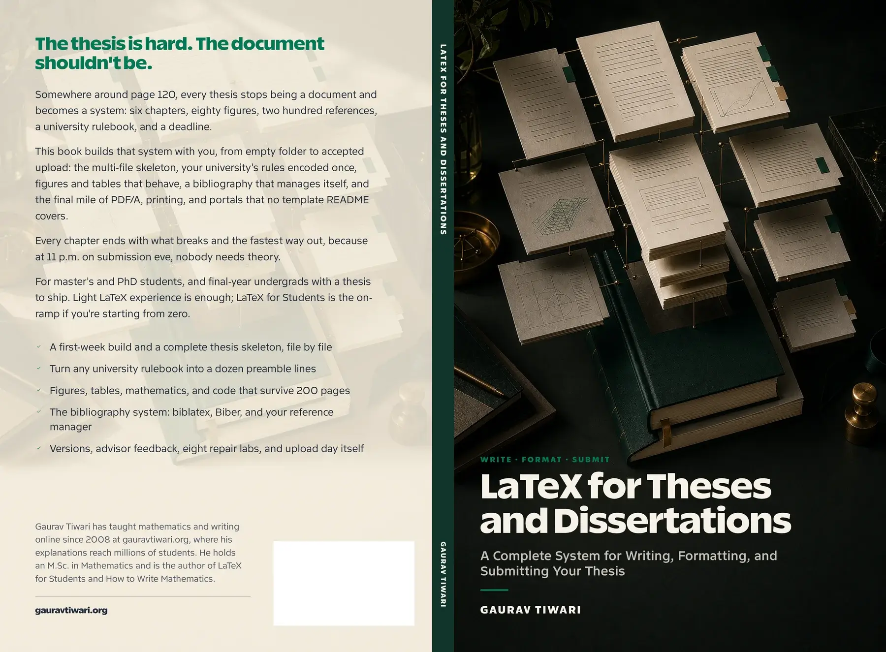 LaTeX for Theses and Dissertations full paperback cover with back, spine, and front