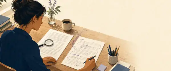 Editor comparing AI content detection signals with a revised human-reviewed draft