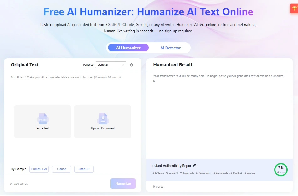 Lynote AI humanizer interface with original text and revised result panels