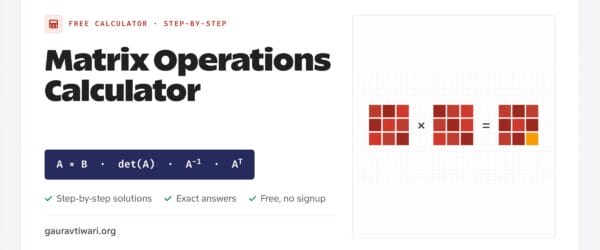Matrix operations calculator for multiplication, determinant, inverse and transpose with steps