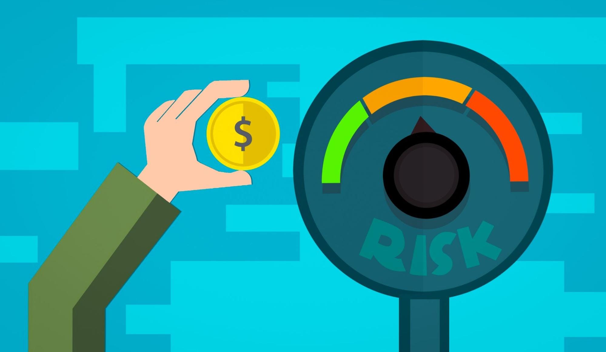 Illustration of a hand holding a coin beside a risk meter, representing pricing and risk control in a micro-SaaS business