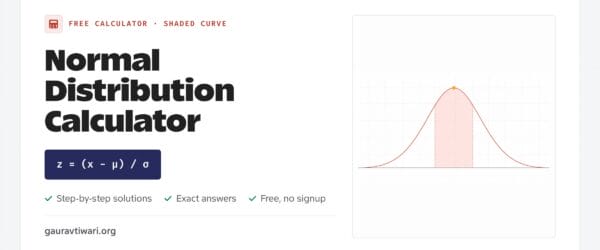 Normal distribution calculator with shaded bell curve and z-score conversion