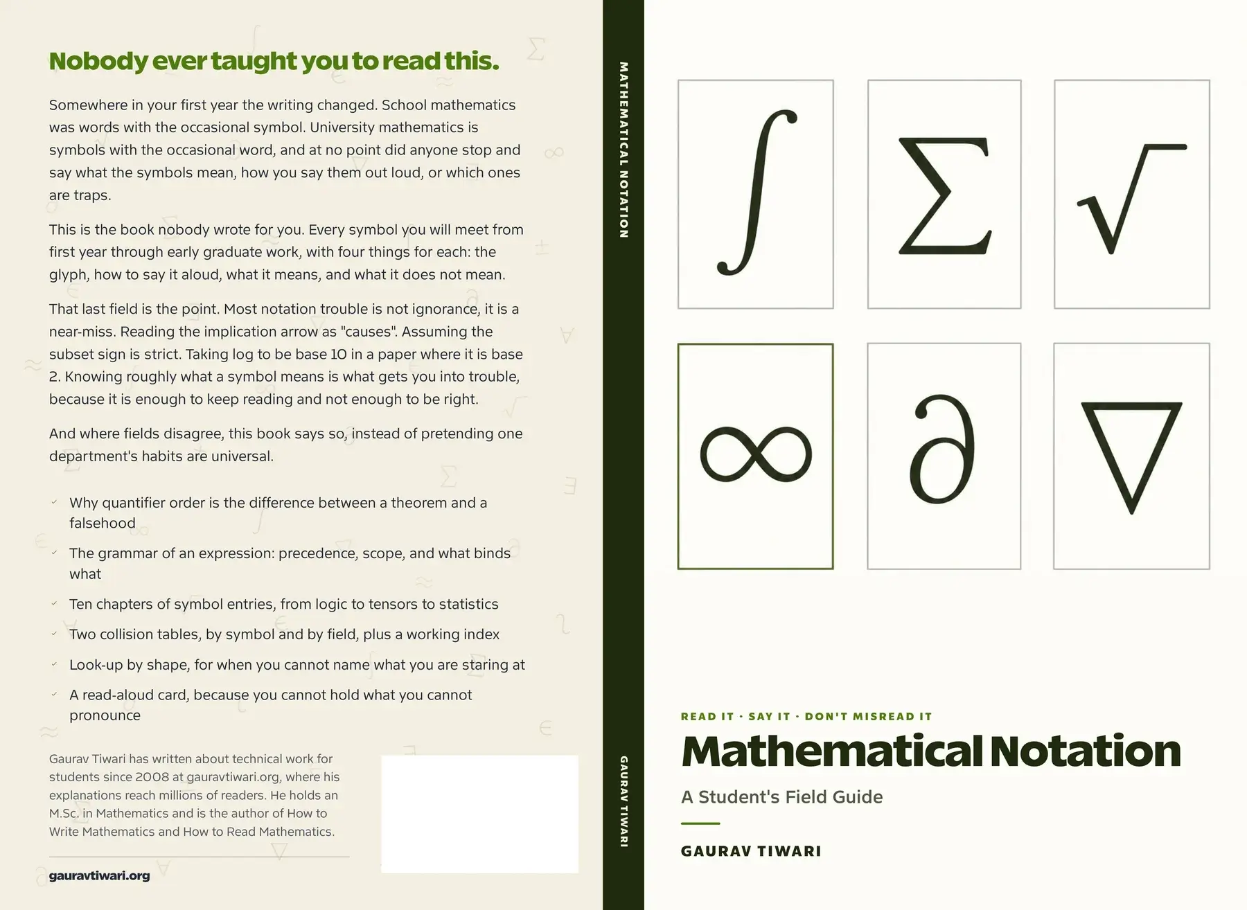 Mathematical Notation full paperback cover with back, spine, and front
