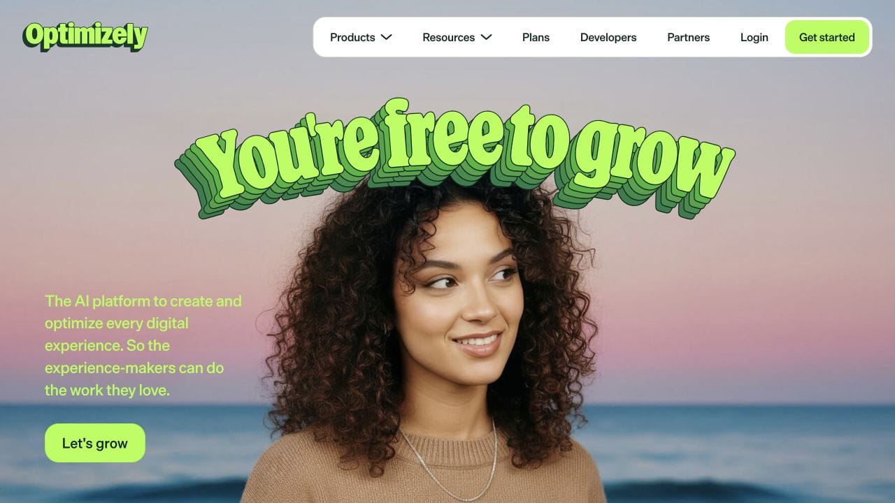 Optimizely homepage promoting its AI platform for creating and optimizing digital experiences