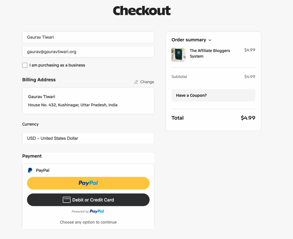 FluentCart Checkout page with PayPal payment options