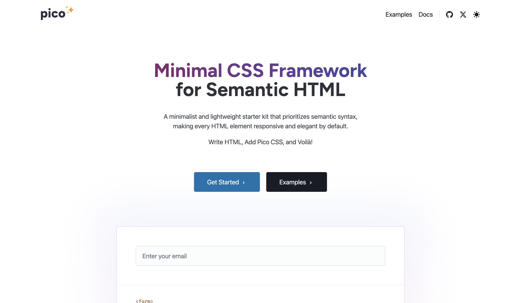 Pico CSS homepage for semantic HTML styling