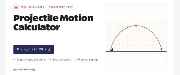 Projectile motion calculator with trajectory plot, range, max height and flight time