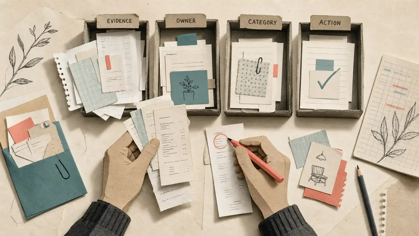 Expense tracker template for small business shown as receipts sorted into a weekly review system