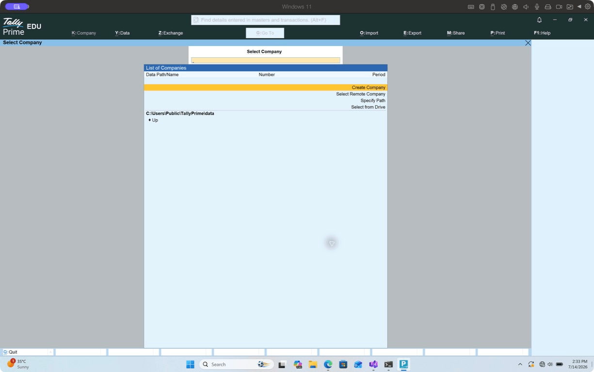 Tally on Mac opening TallyPrime 7.1 in Educational Mode inside Windows 11
