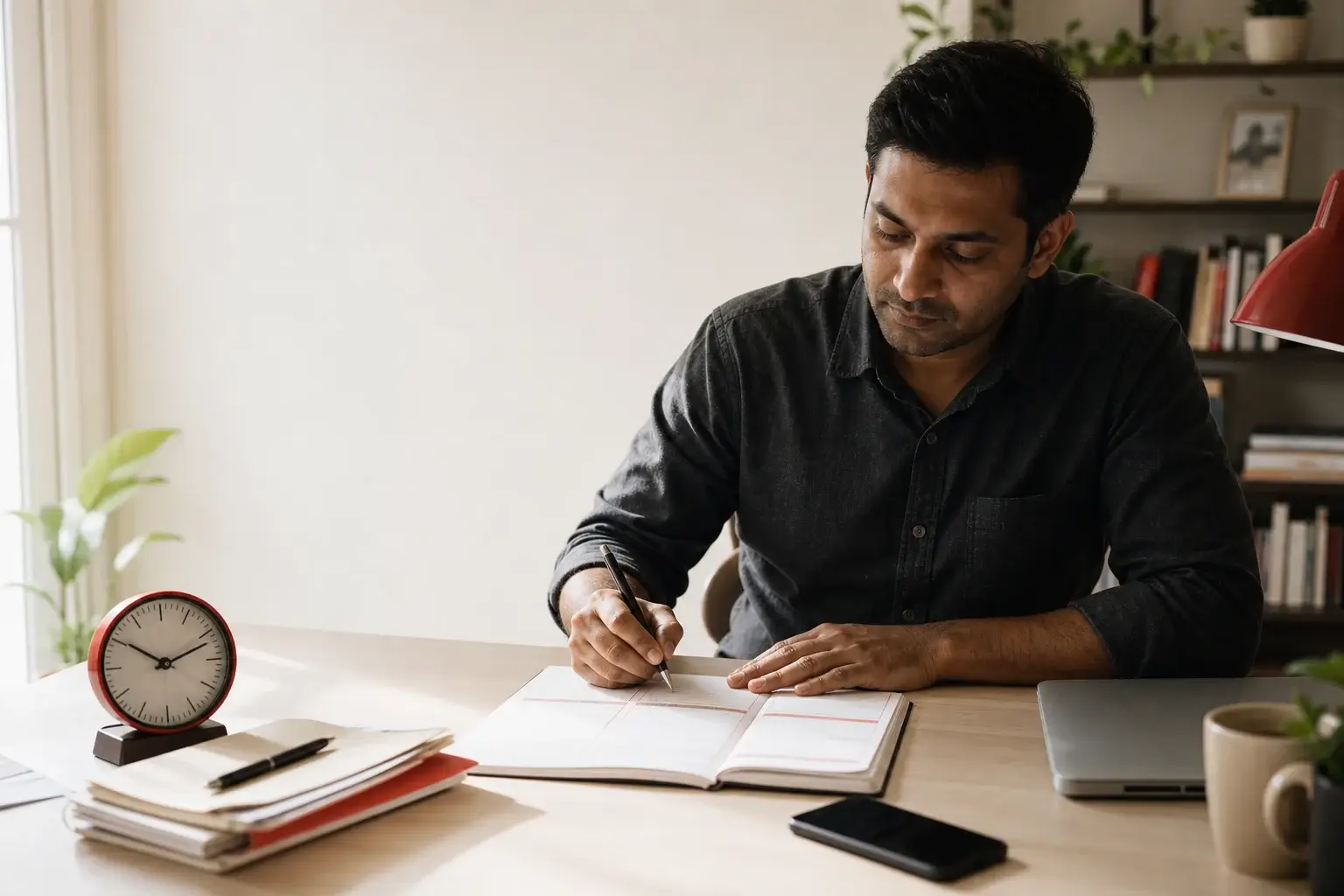 Entrepreneur planning focused work to improve time management skills