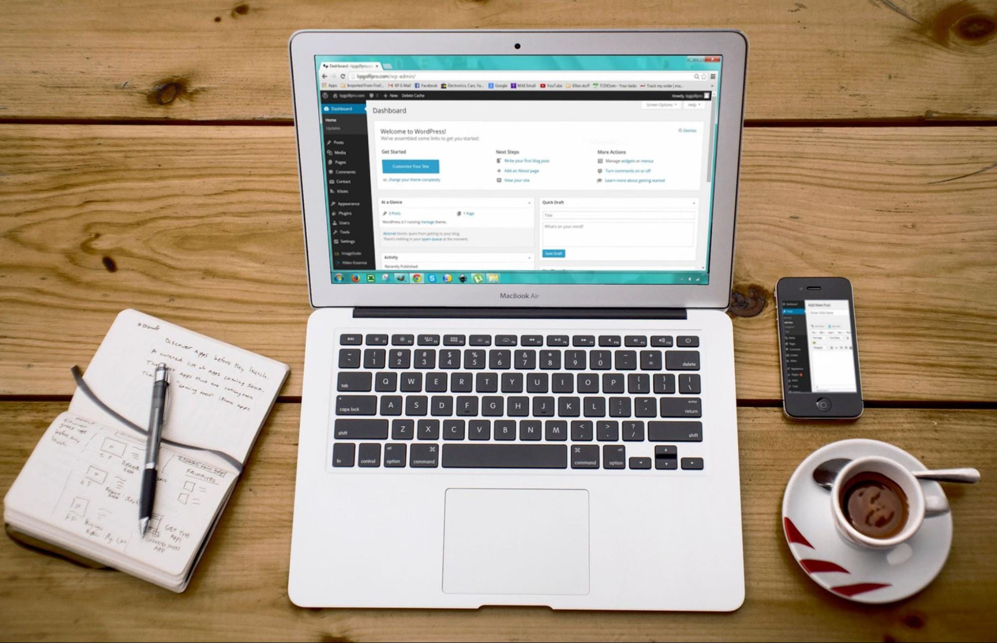WordPress dashboard open on a laptop, the starting point for turning a plugin into a micro-SaaS business