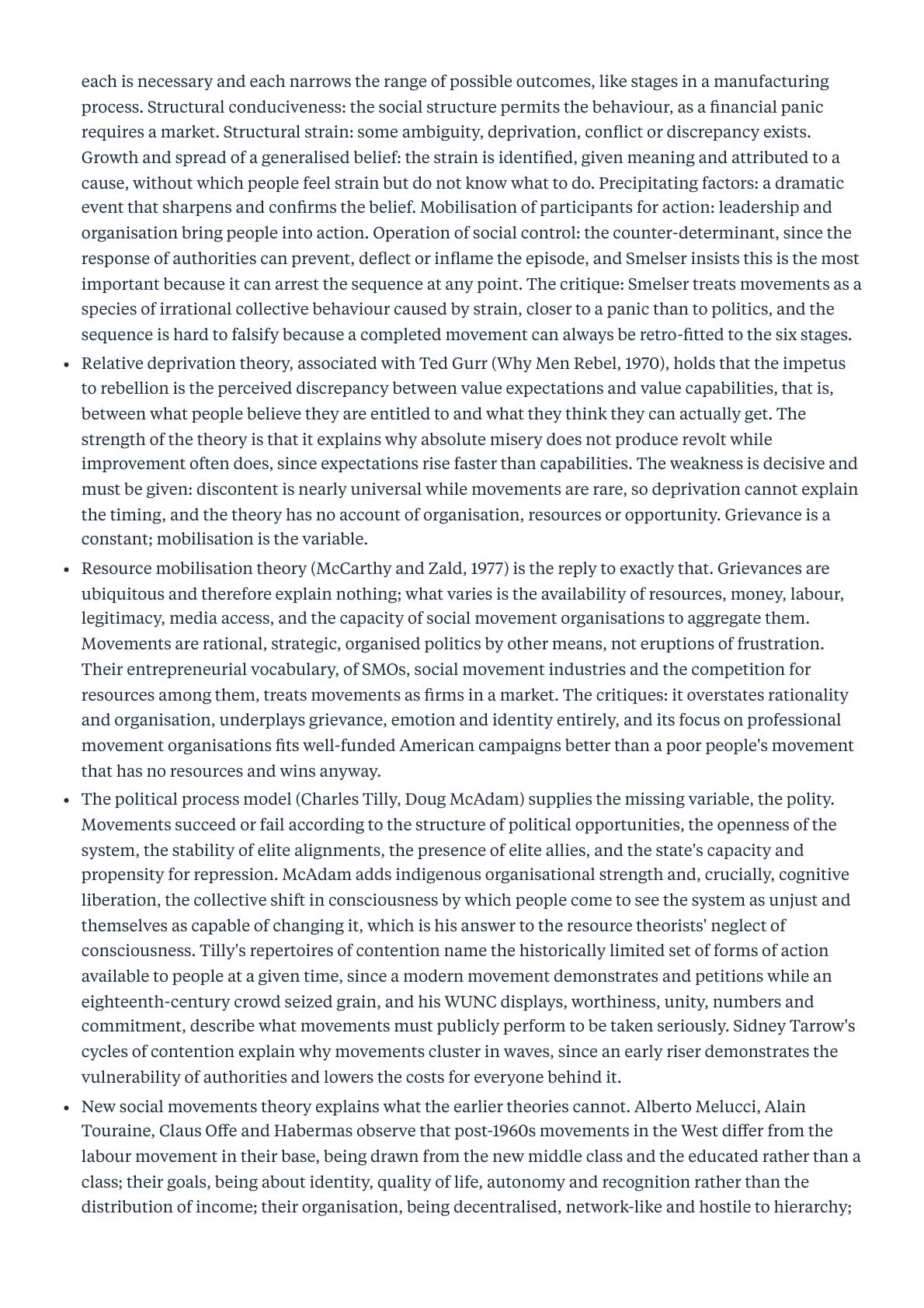 Sociology optional notes page comparing theories of social movements