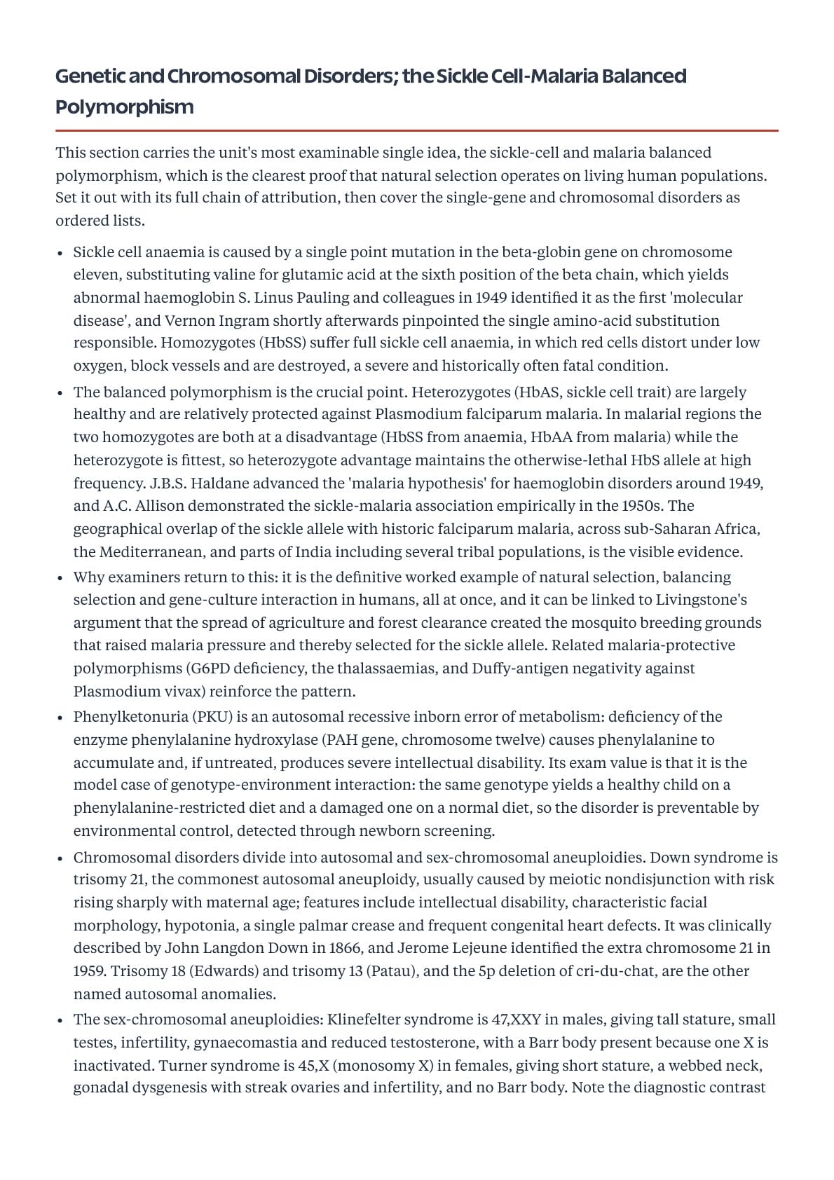 Anthropology optional notes page on sickle cell and malaria balanced polymorphism
