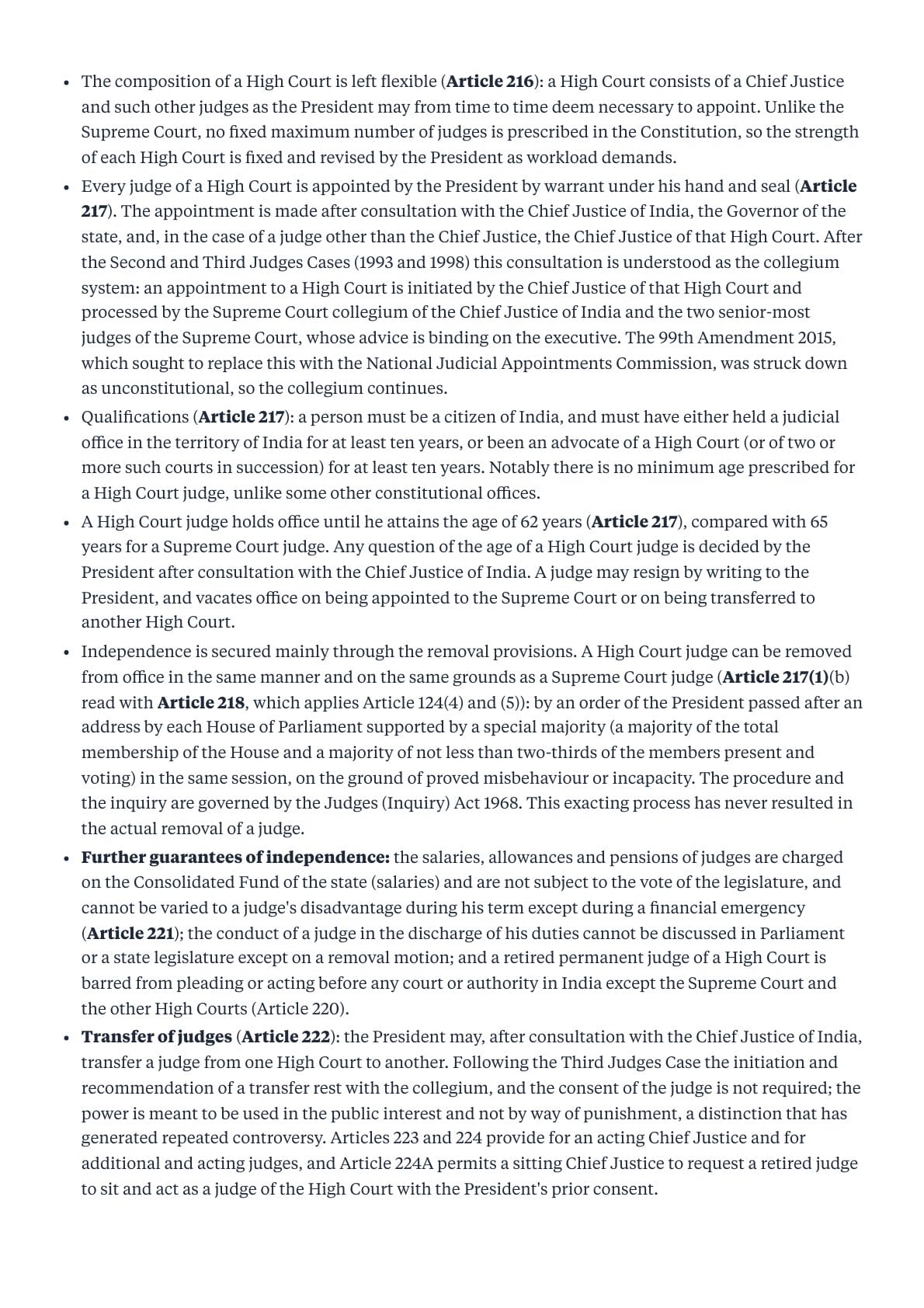 Indian polity notes page explaining the composition of High Courts
