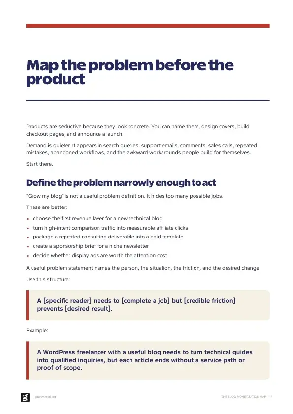 Book page showing how to map the reader problem before choosing a product