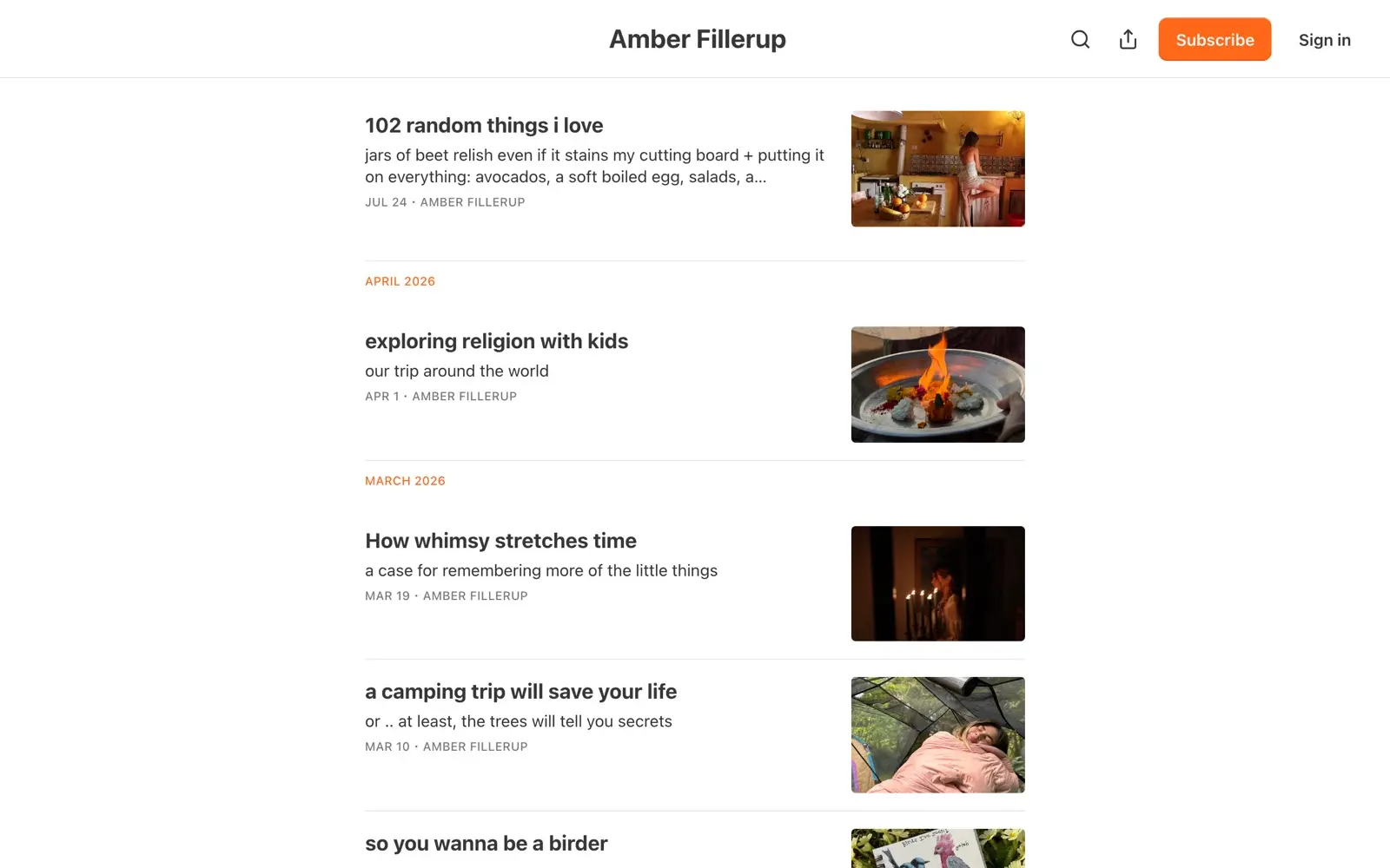 Amber Fillerup Clark's Substack archive listing recent posts