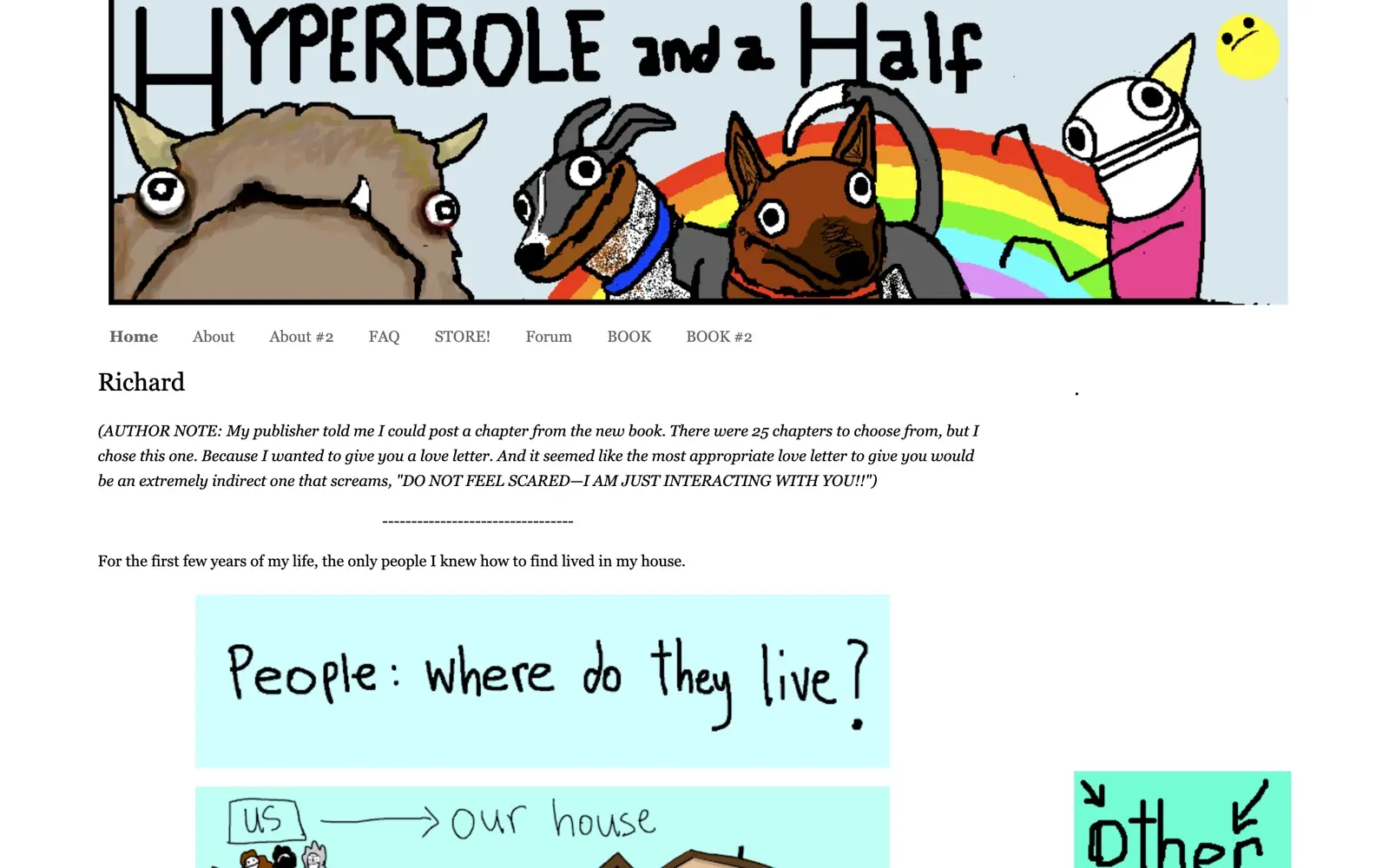 Hyperbole and a Half blog homepage showing Allie Brosh's illustrated posts