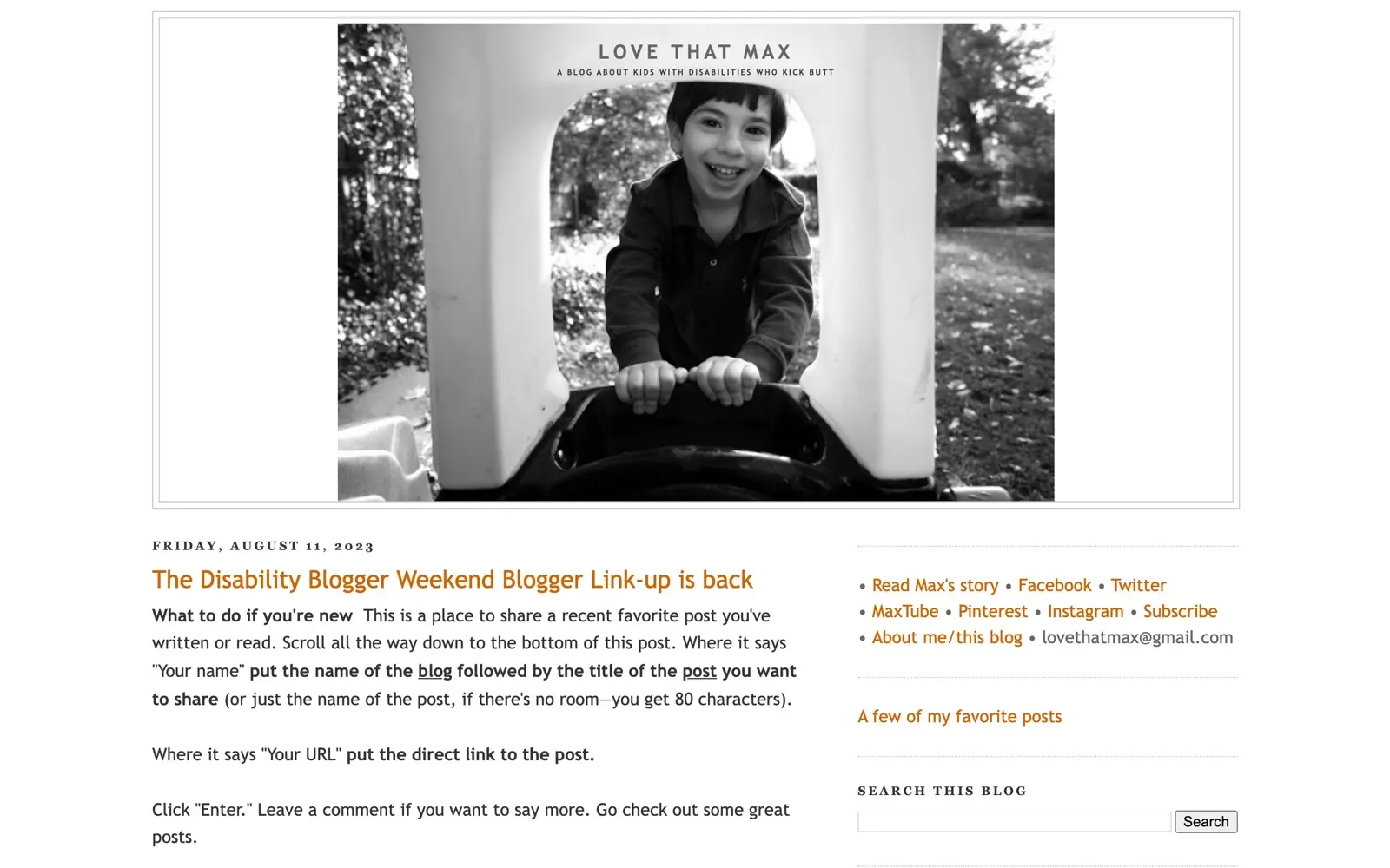 Love That Max homepage showing its disability parenting archive
