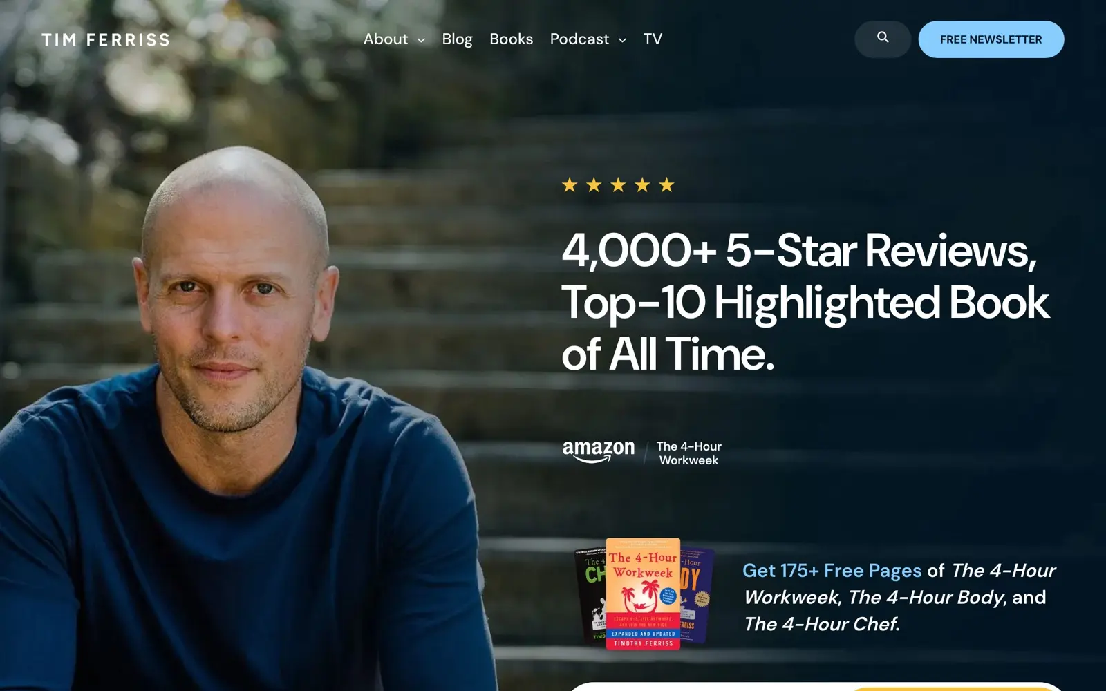 Tim Ferriss blog homepage showing podcast episodes and transcripts
