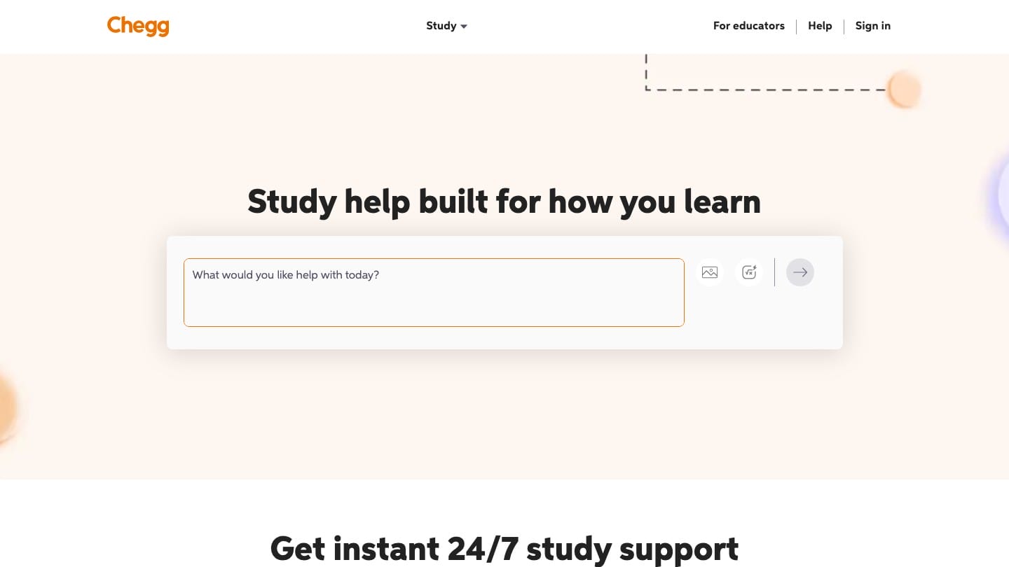 Chegg Study homepage for textbook solutions and study support