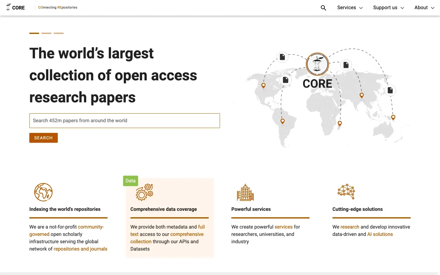 CORE homepage for searching open-access research papers and repository copies