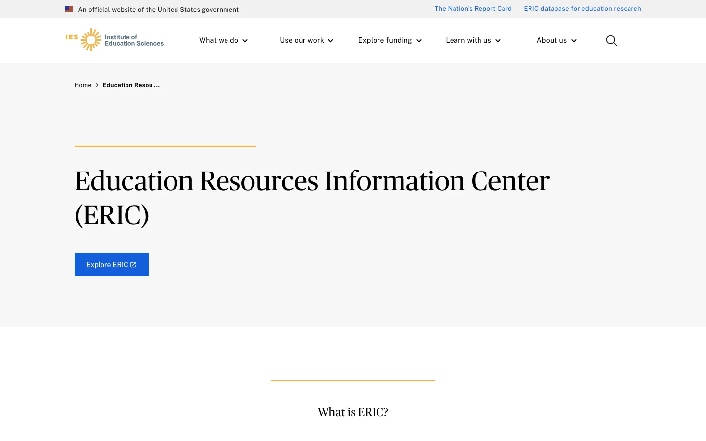 Official IES page for the Education Resources Information Center (ERIC)