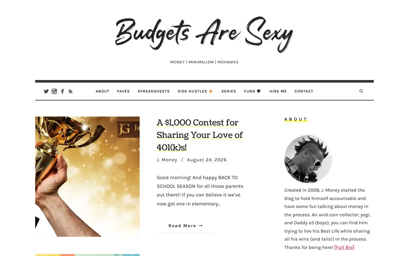 Budgets Are Sexy homepage showing its informal personal money writing