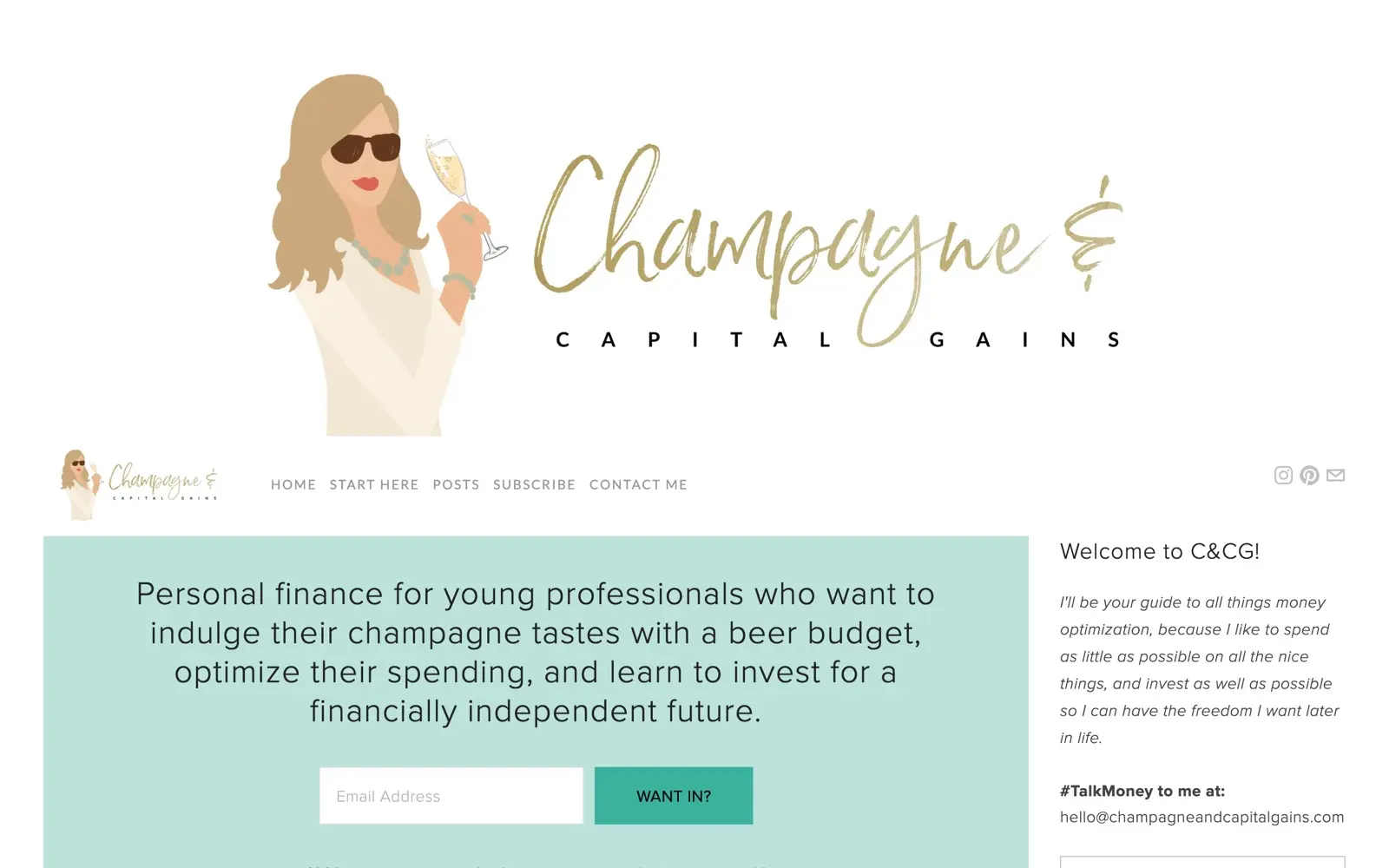 Champagne and Capital Gains homepage showing its archived personal finance posts