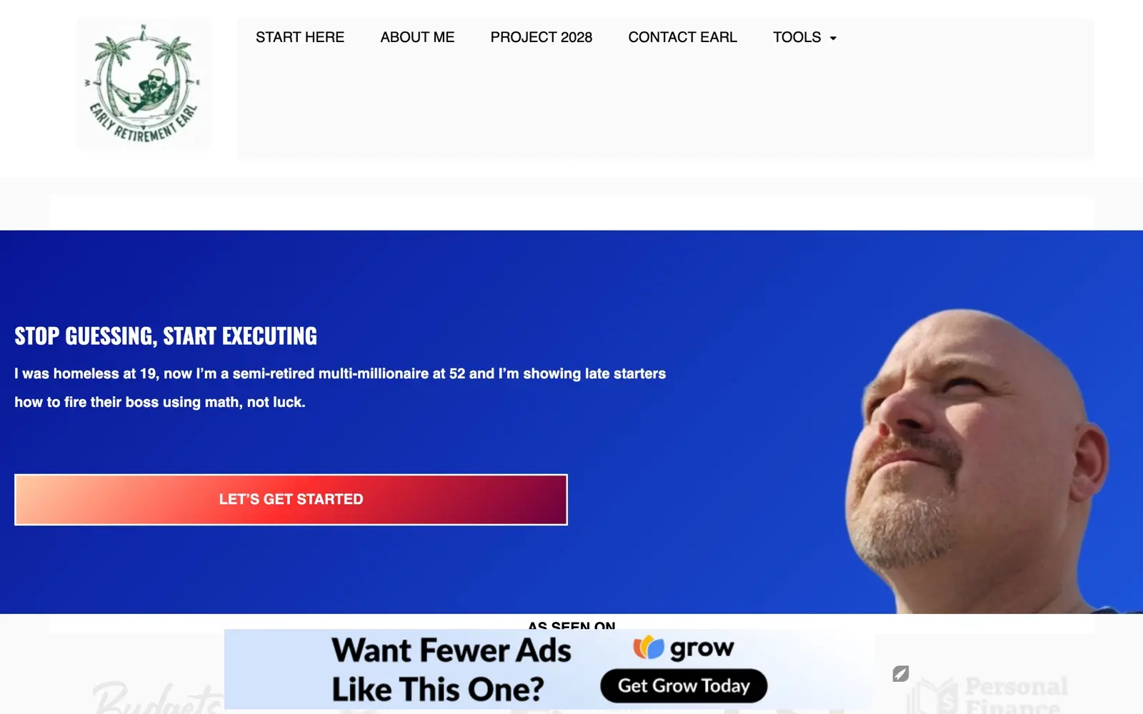 Early Retirement Earl homepage showing late-start FIRE content