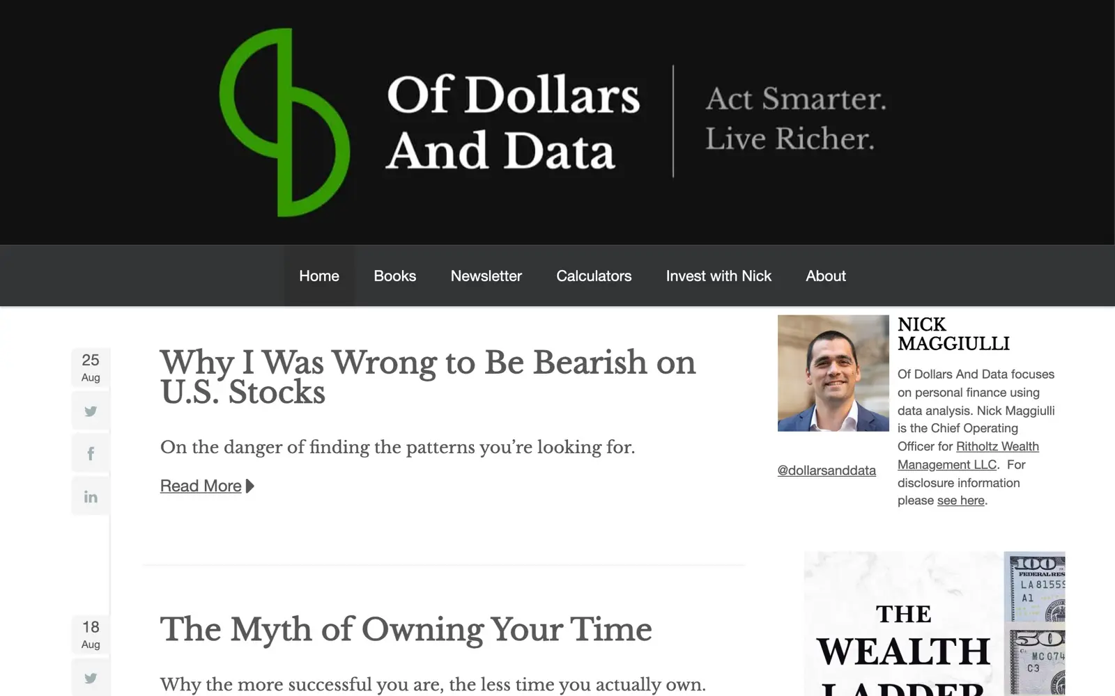 Of Dollars and Data homepage showing chart-led investing analysis