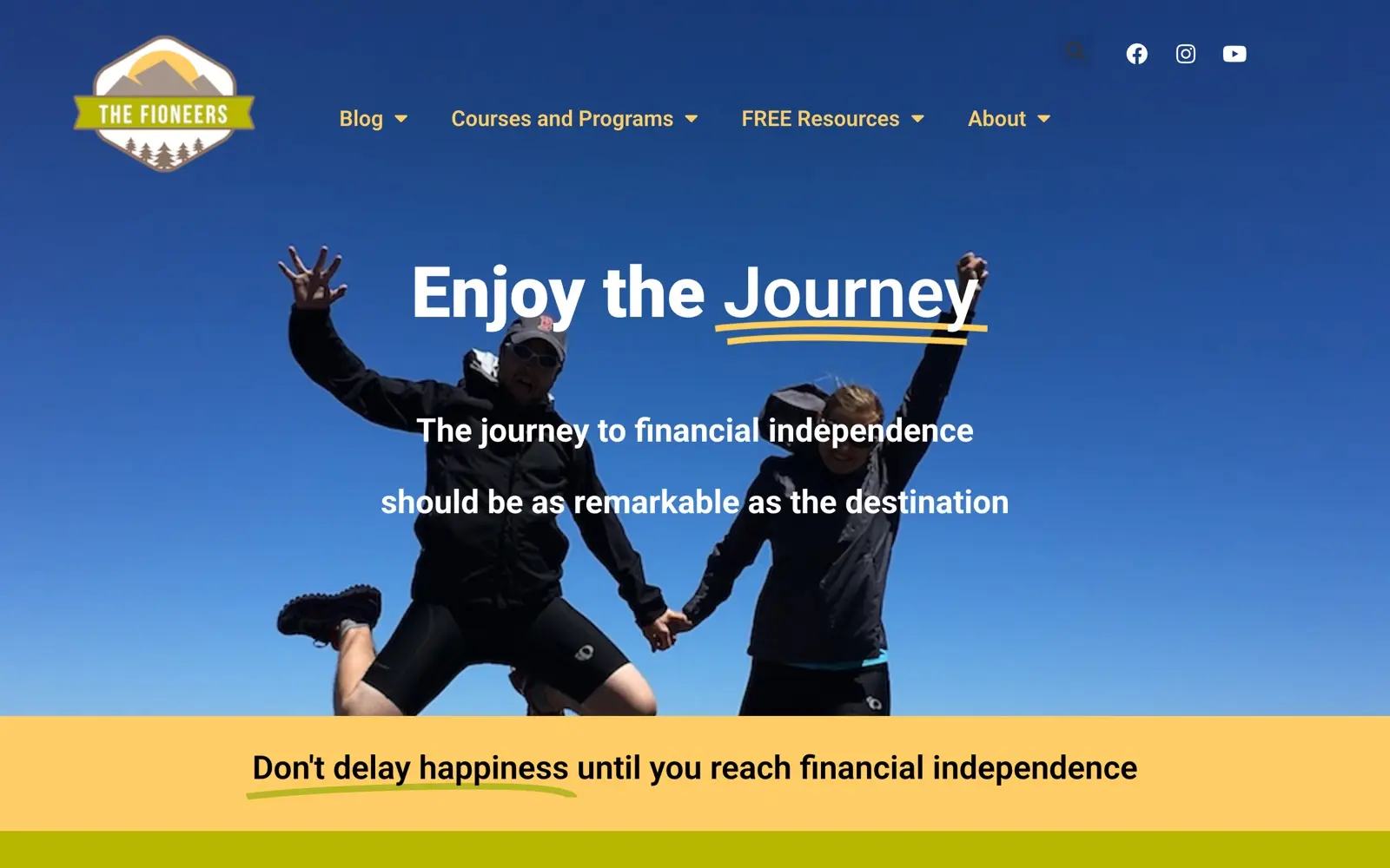 The Fioneers homepage showing Slow FI coaching and courses