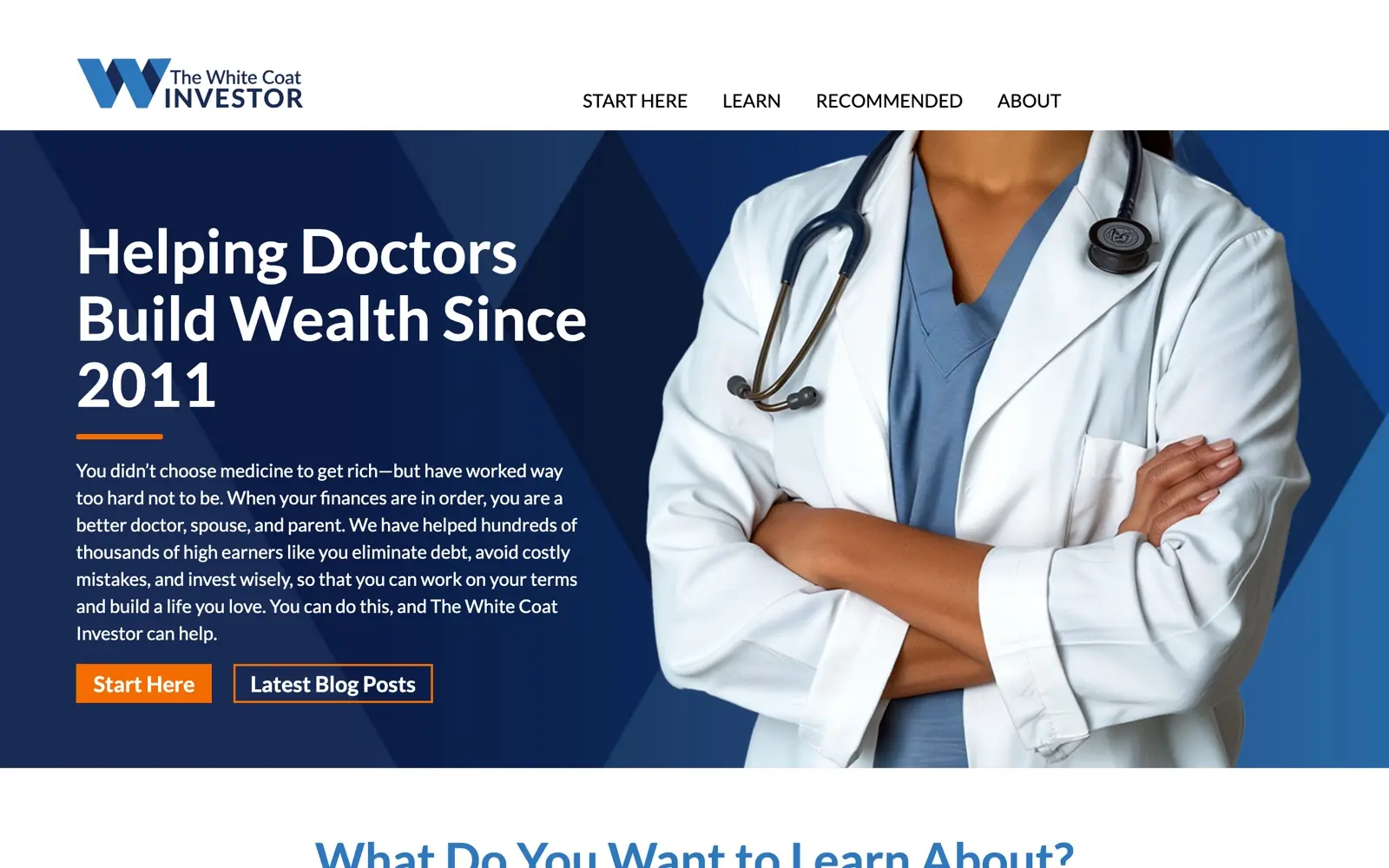 The White Coat Investor homepage showing daily articles on physician finance
