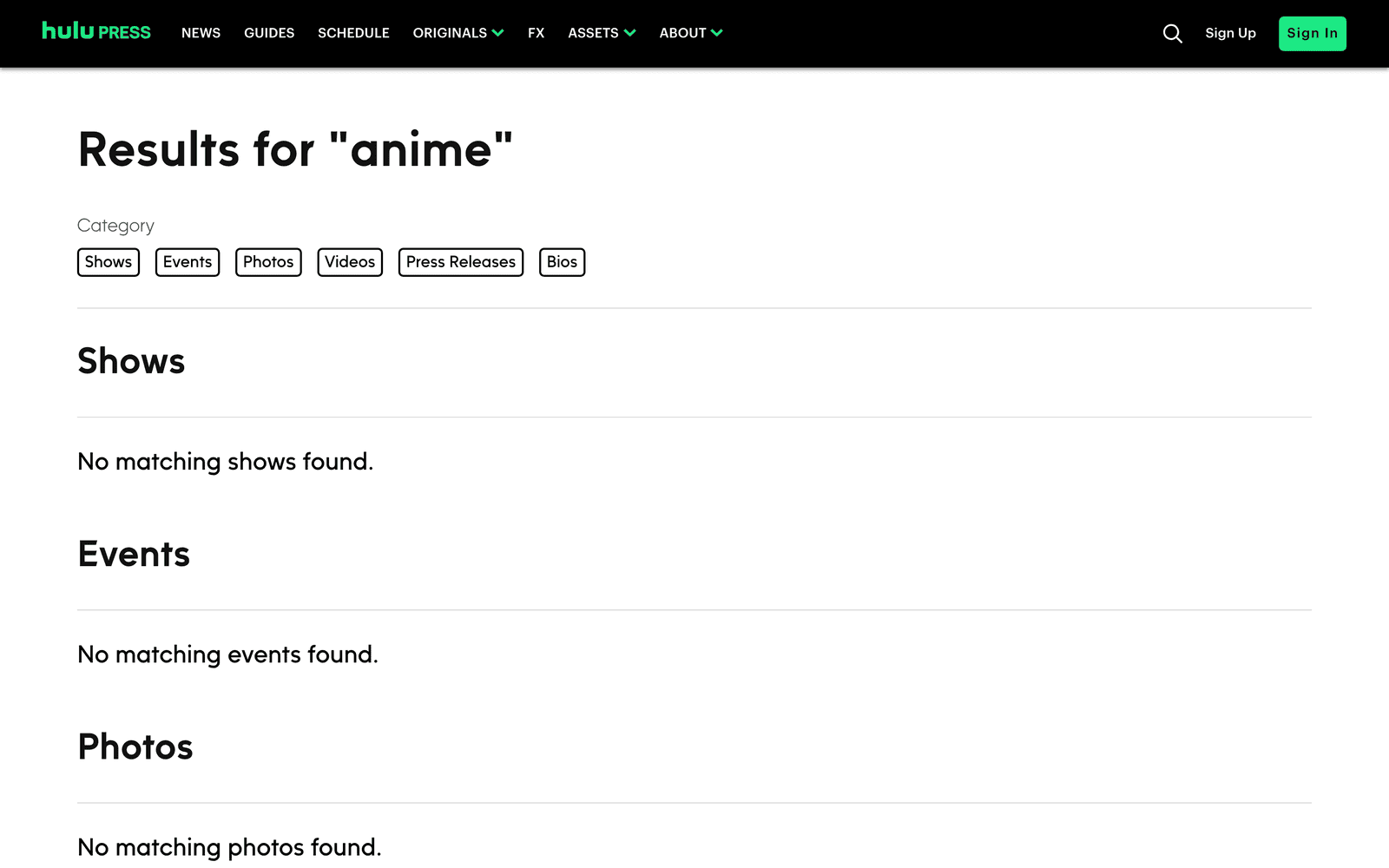 Hulu regional streaming interface displayed instead of the United States anime catalog