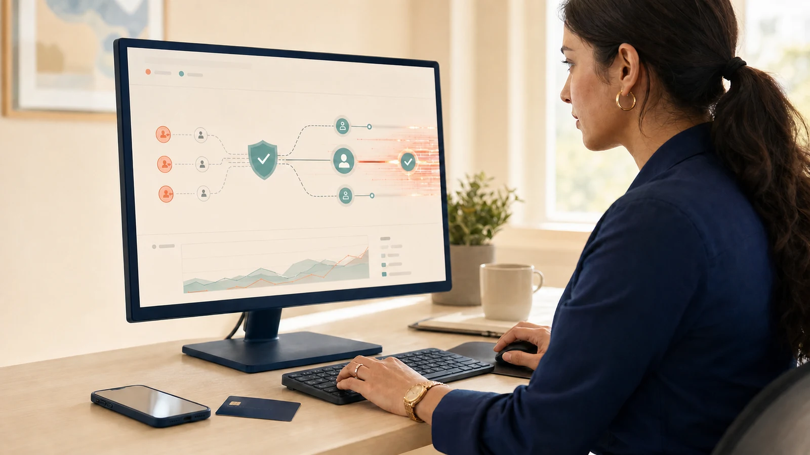 Payment risk analyst reviewing automated fraud checks for instant payouts
