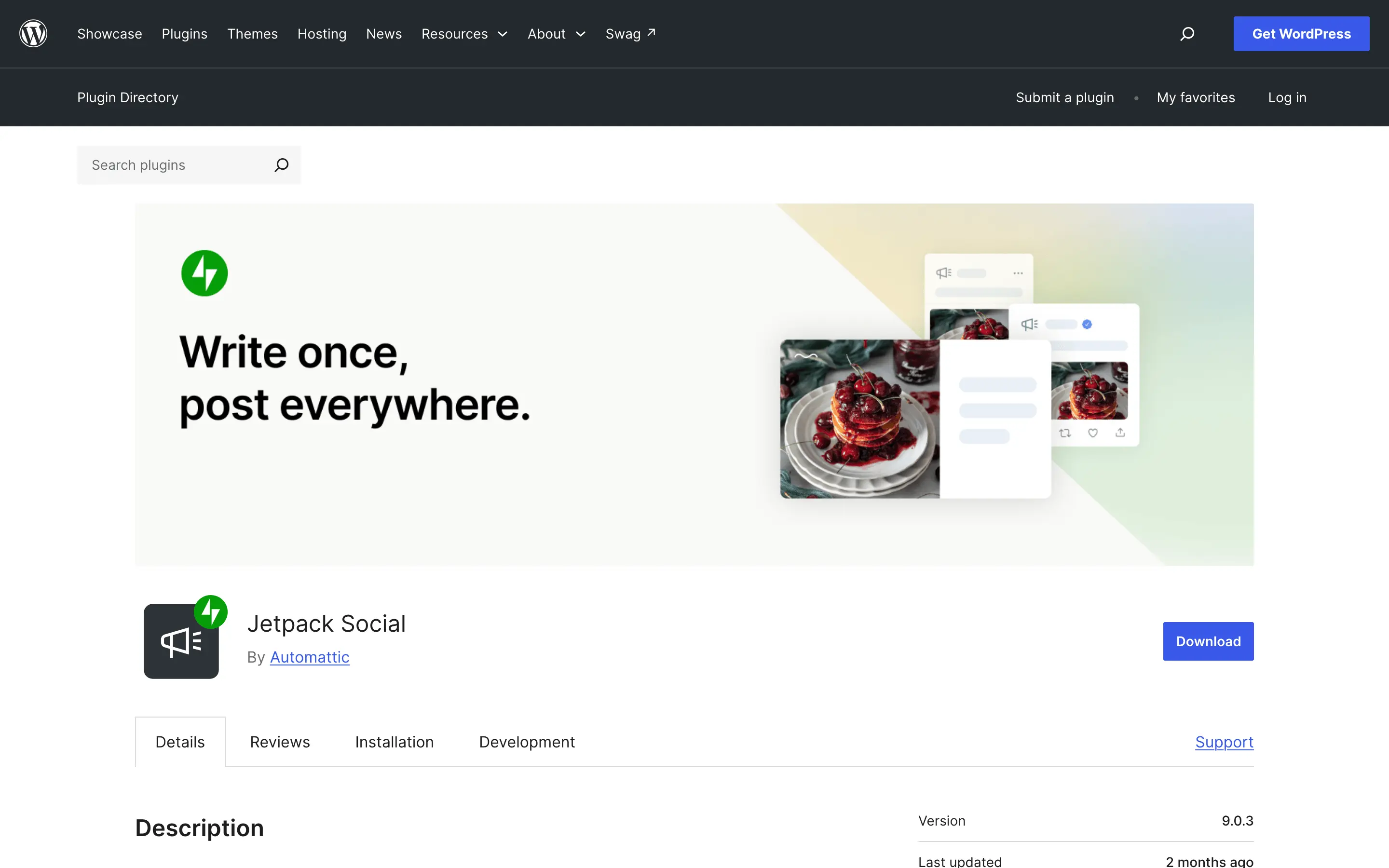 Jetpack Social plugin page showing automatic sharing of WordPress posts to social networks
